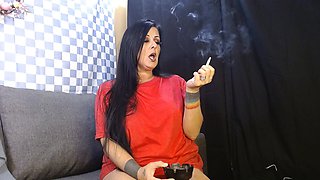 Panties and T-shirt Smoking
