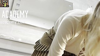 Hot Tight Shaved Pussy Big Tits Girl comes for Casting turns into a Porn Shooting for Pantyhose Academy