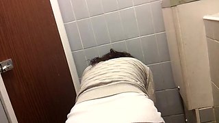 Pissing in toilet amateur flashes hot ass and bushy beaver