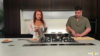 Kitchen Sex with Clemence Audiard - Deep Throat Blowjob & Hard Fast Fucking in Lingerie, Shaking Legs and Loud Orgasms