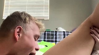 Big cock blonde amateur with glasses drools on cock