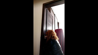 Leather sissy enjoys dildo fucking and ends with a big cumshot