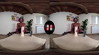 Sexy Janelle Plays With A Maxi Dildo In Black Stockings - Huge Dildo With A Sexy Black Babe In Stockings
