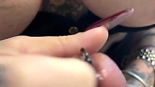 MILF with Big Pierced Nippes Fucks Uretha with Her Long Nails. Mistress Pierced Clock Cumshot Slave