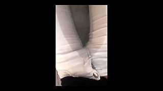 Desperate Pee in White Jeans and Highheels and Rubbing My Wet Clit