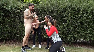 Charlotte Rose, Kayleigh Davis, Emily Walters, and another babe get fucked outdoors.