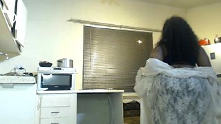 Black BBW Stripteasing and Big Dildo Blowjob