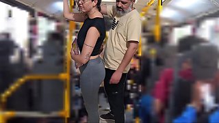 Young whore student gets fucked by an older guy right on the bus in public