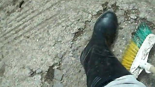 walk in rubber boots - barefeet