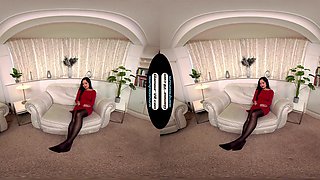Louisa Lu Red Dress With Black Glossy Tights/Pantyhose Joi - 8k Vr