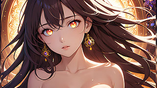 Soft Starlight a Beautiful Young Woman with Glowing Eyes in Animated Style