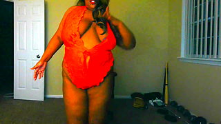 Sexy Curvy BBW in her red Lingerie, Streamate Webcam Model Trina Foxx