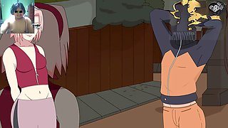 Intense training session with Sensei featuring big-boobed anime girls Tsunade and Ino