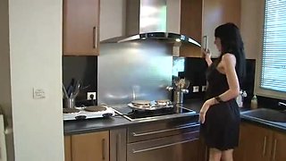 Classy Arabian bombshell gets fucked in her big kitchen