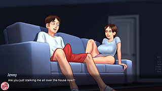 I find my sister watching porn and she masturbates me with her feet (Summertime Saga #21) - Jazziuu