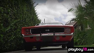 Raunchy naked asian babe and GFs washing car