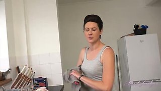 Sexy British MILF Scarlet Sucks Cock in Kitchen POV - Homemade Wife Fun