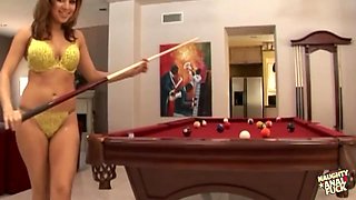 Seductively Playing Pool In Lingerie Helps The Brunette Seduce Her Man And Initiate Anal Sex