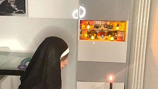 Sexy sissy slut nun in chastity celebrates her slutty mass, begging to be blessed with lots of BBC to serve