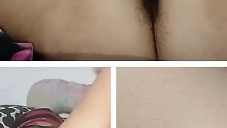 Amateur Wife Fingers in Pussy Orgasm. Latina Hairy Pussy Masturbates with Moans