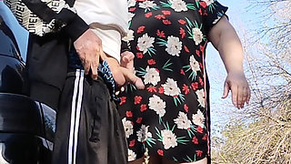 Mother-in-law holds my dick while I pee and then sucks it in public