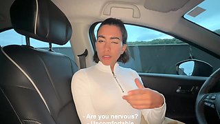 Slim Latina in tight mini allows stepbro to finger her in the car