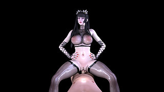 3D sexy cosplay babe naked her perfect boobs sitting on the big cock