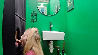 Glory hole blowjob busty amateur blonde fucking in stall