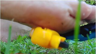 Giantess With Big Sweaty Feet Crushes Toy Cars And Smashes Them All