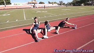 Sporty teenager lezzies lick