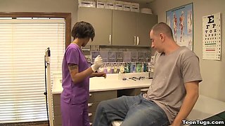 I got lucky with this hot ebony nurse! She gave me a handjob instead of my checkup