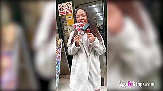 Young but not shy teen enjoys a dose of showing in a shop and the street!