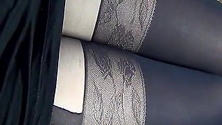 My legs are in stocking pattern pantyhose for your hot cum