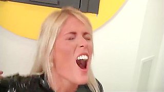 Sexy Blondes Pussy Fucking Cock Sucking Threesome In Latex Dress