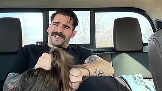 Hot babe sucks cock and gets anally drilled in the car