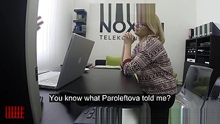 Horny blonde secretary fucks her boss in the office