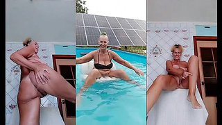 Hot Housewife Lukerya Solo Masturbation with Machine in Pool