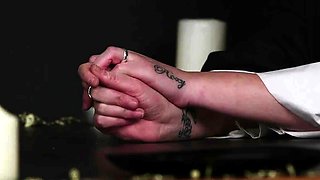 CFNM voyeur nun watches 3some BJ