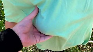 Big Tits Slapped Hard in Outdoor Meadow - Bouncy Tits Action