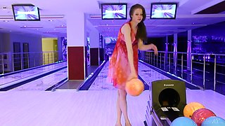 Brunette Teen Model Playing Naked In The Bowling Alley