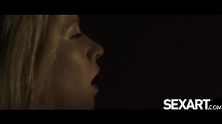 Hot Blonde and Busty Brunette Take Turns Riding Cock in Wild 3some