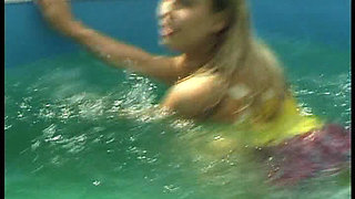 Playful Horny Blonde Teen Teases in Pool - Wet Bikini Slips & Body Play