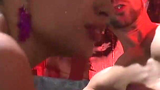 Two sexy babes get roughly slammed by a bunch of horny guys