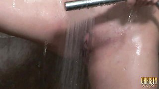 Big-boobed hottie Christy Marks is touching her shaved pussy on cam