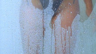 College Tanned Gorgeous Girl Take a Shower in Bikini