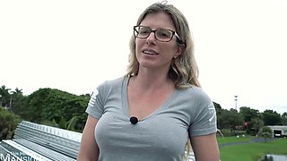 Beautiful woman with glasses Cory Chase in hot outdoor scene.