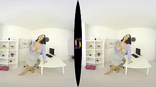 Leggy Brunette - Busty British Brunette Solo Striptease In The Office