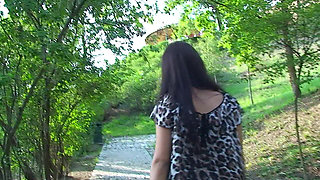Sexy Brunette Teen Kattye Flashing Boobs and Pussy at the Park