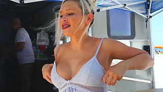 Hot MILF masturbating in car while going to the beach