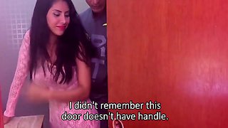 Horny Latin Couple Got Sex In The Shower While Plumber Watches Trough The Door